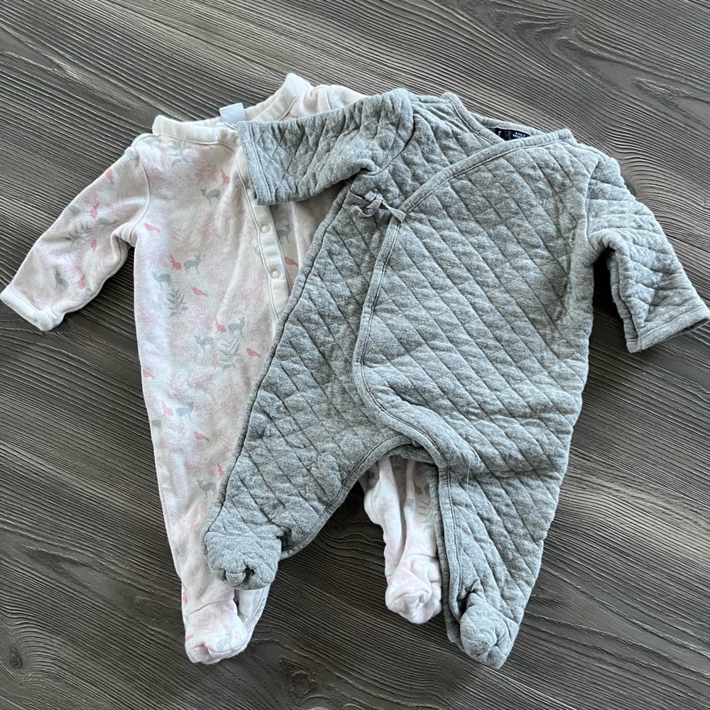 TWO pairs Janie & Jack baby girl 0-3 months thick Fall/Winter footed onesies